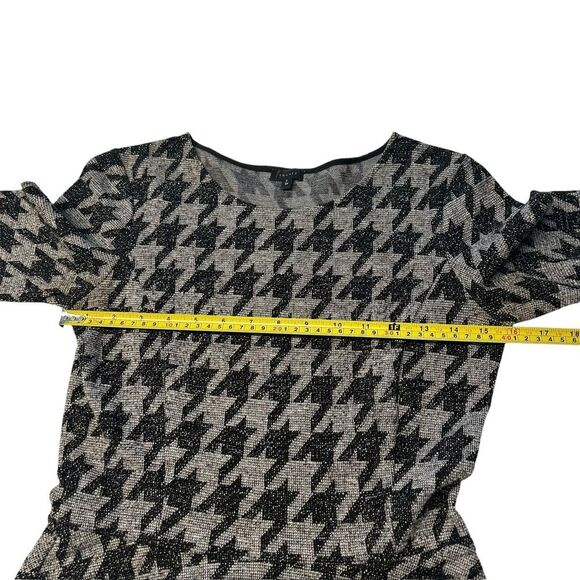 Theory XS Petite Houndstooth Peplum Blouse Metallic Gray Black Academia 2000s - Picture 5 of 7